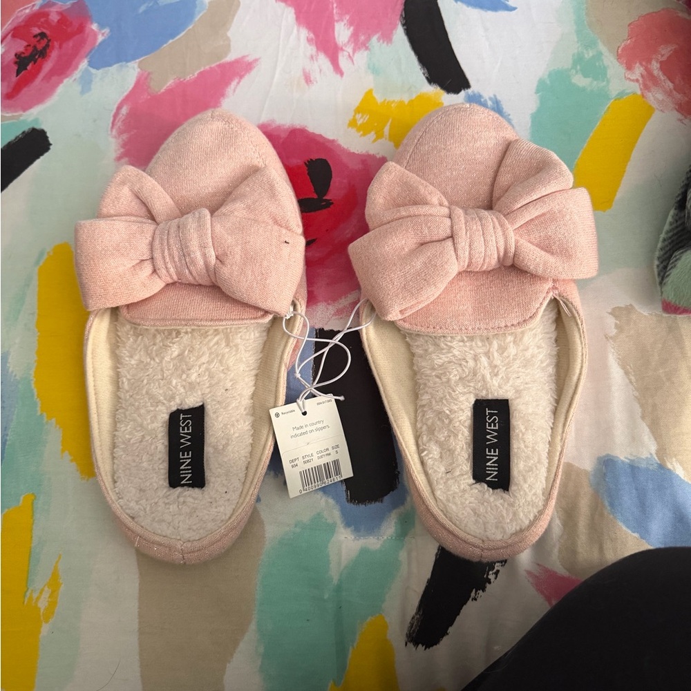 Nine West Blush Pink Bow Slip-On Slippers